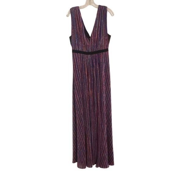 BCBG Holiday Party Dress Metallic Rainbow‎ Pleated Maxi Dress Deep V Neck Medium - Picture 2 of 9